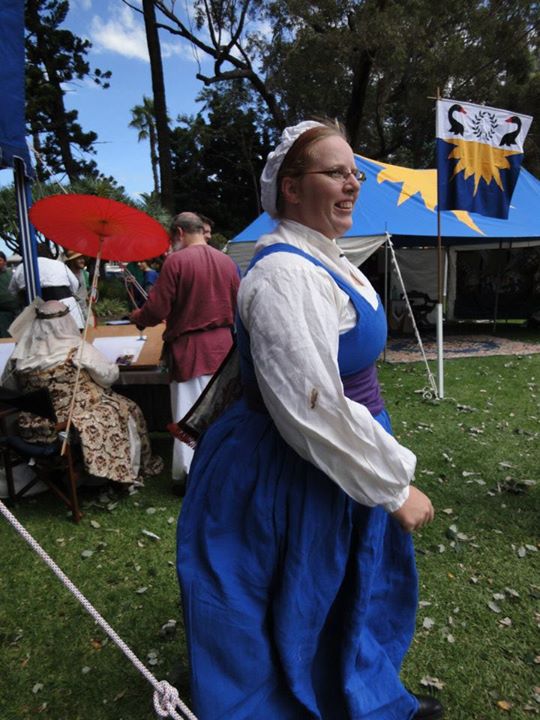 Natasha, 15th century Spanish dress made of Linen including the undershirt. Alas a bird liked the shirt as we...