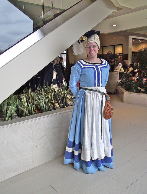 Rachel, 16th century German gown, hemd (chemise), and smocked apron, all fabrics-store linen.  Colors used:...