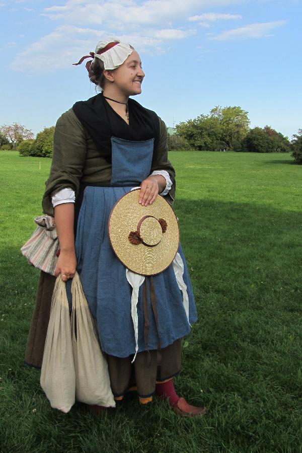 Cathrine, My all hand sewn interpretation of a 1740s French-Canadian. I am wearing a mantelet (jacket) of IL01...