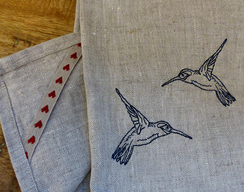 Mary, Embroidered tea towels using mix natural linen.