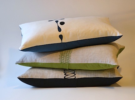 Zoe, Hand silk-screened pillows made with medium weight softened linen