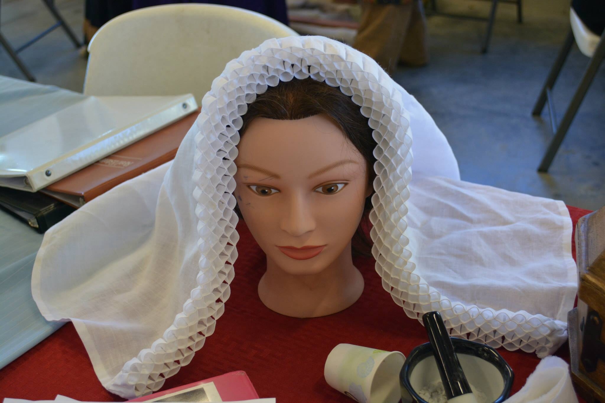 Carla, Ruffled veil of light weight linen in the style of 14-15th century effigies.