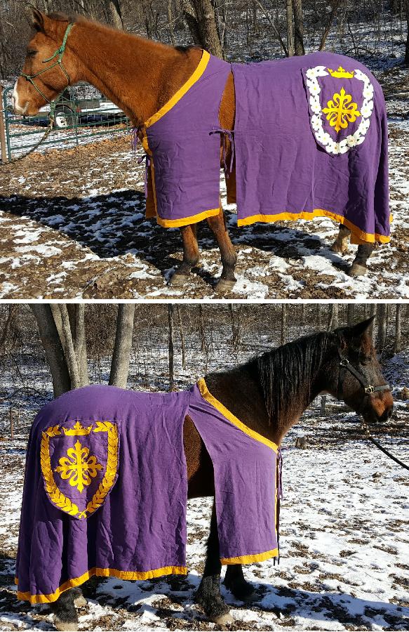 Tiffany, Horse Caparisons with Kingdom Devices for Their Royal Majesties Calontir. The devices are appliqued...