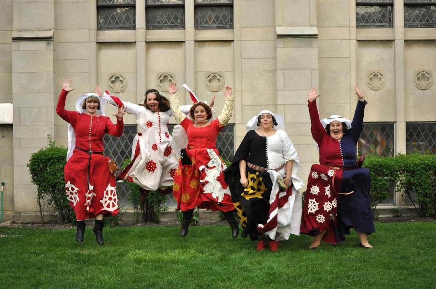 Susie, Atzinger ladies released from court. We are sporting our heraldic cote hardies. The gowns are linen...