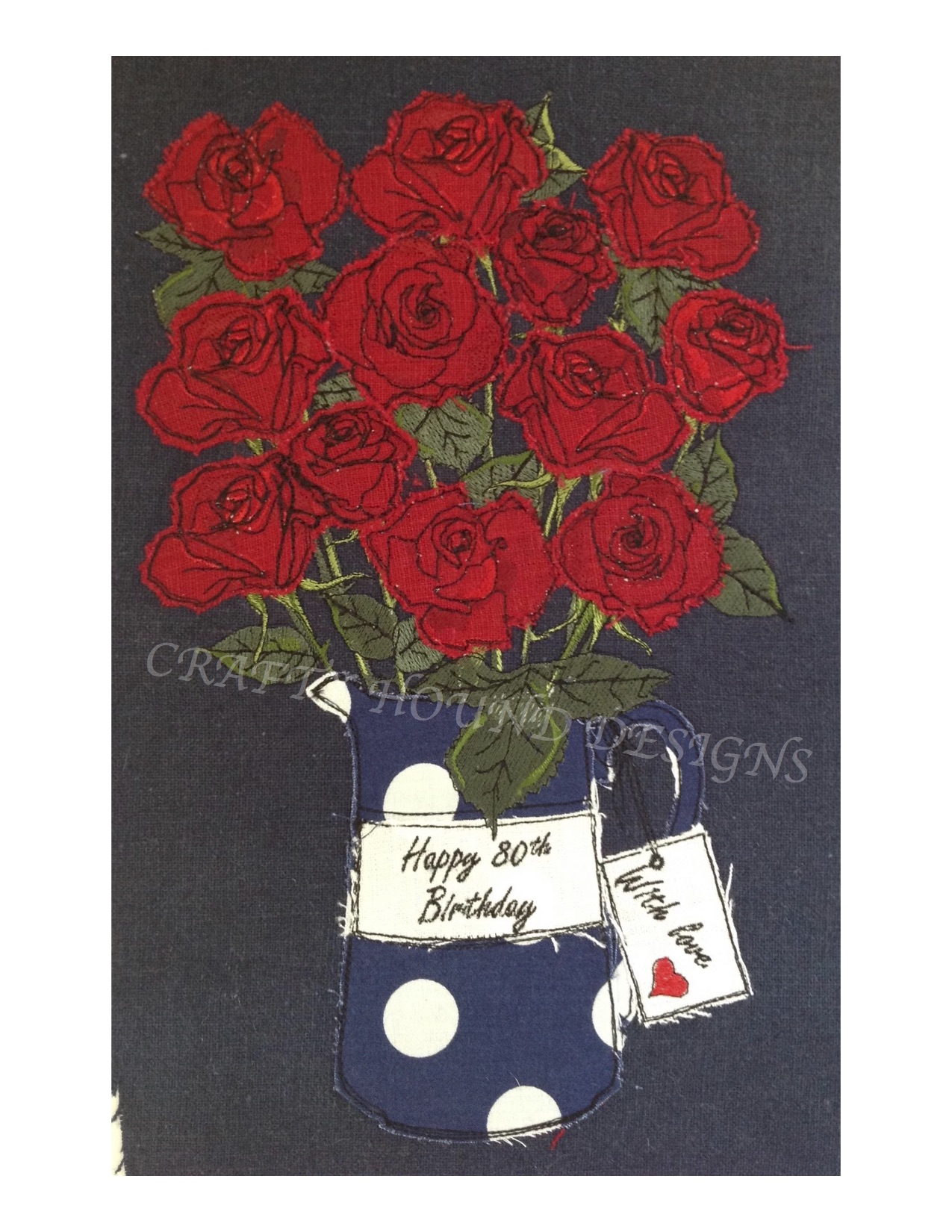 Helen, ROSES - raw edge applique designed and stitched by me using doggie bag linen scraps