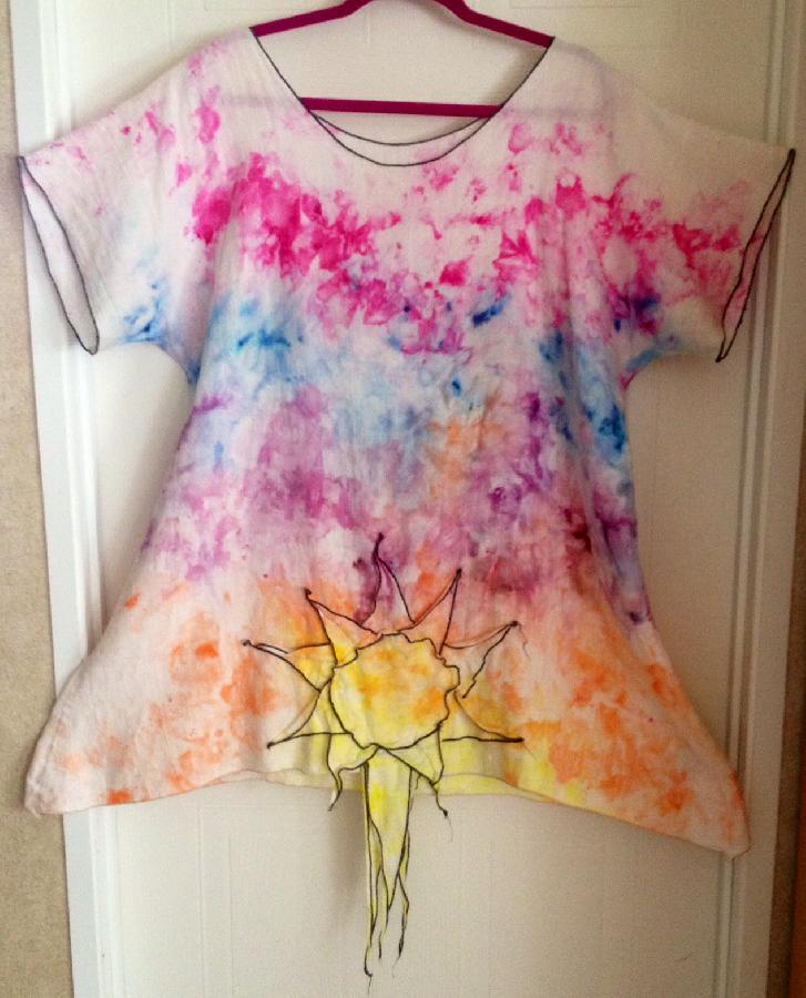 Suzanne, Here is my Sunset tunic. I used the natural linen and then ice dyed it to make this lovely sunset ef...