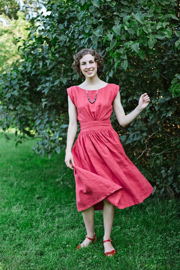 Brigid , A simple summer dress made from ILO19 in English Rose. The dress is simple, shaped rectangles sewn t...