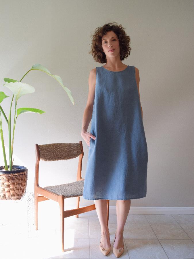 Randee, The shell dress in medium weight blue bayou - www.etsy.com/shop/shieldsdesignhouse