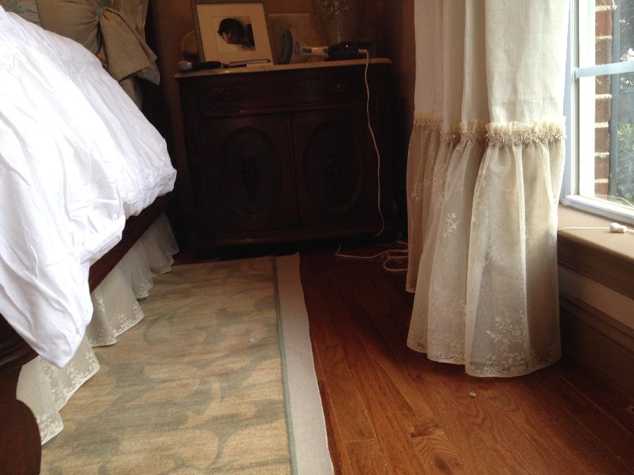Terry, Bleached White Linen (top) with Natural Linen (bottom) with lace overlay drapery  Panel - Natural Co...