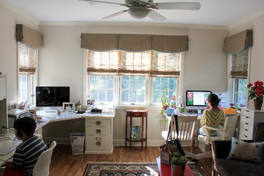 Sharon, This is a full view of my clients office with the linen valances and faux wood blinds.  You can eve...