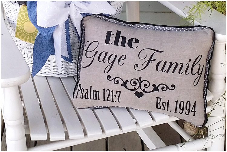 Sharon, Blue Cottage Creations has created a family pillow with the year the marriage was established a the...