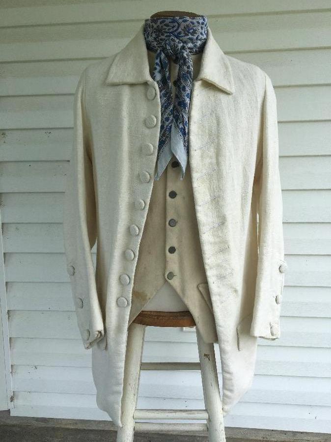 Matthew, A corse linen 1770s mens sleeves waistcoat with cotton liner. The inner seams are machine sewn with...