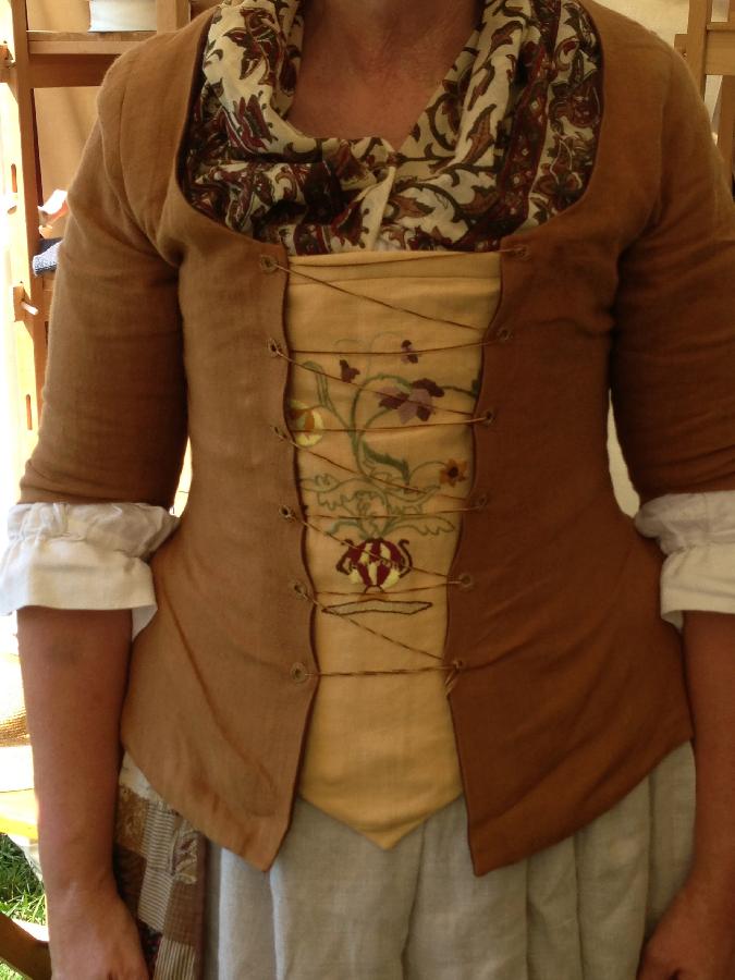 Mona, 18th C English Shortgown and hand embroidered stomacher I made for a customer.  She looks stunning i...