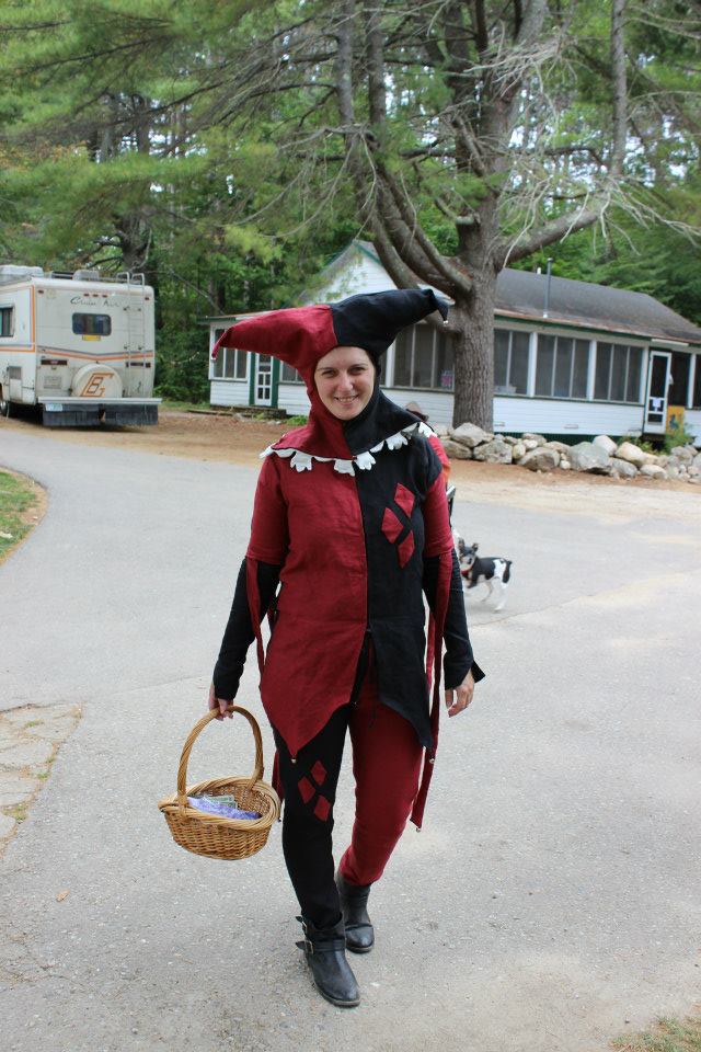Niki, I created a Harley Quinn/ Elizabethan era jester cross-over costume.  It is in black and biking red...