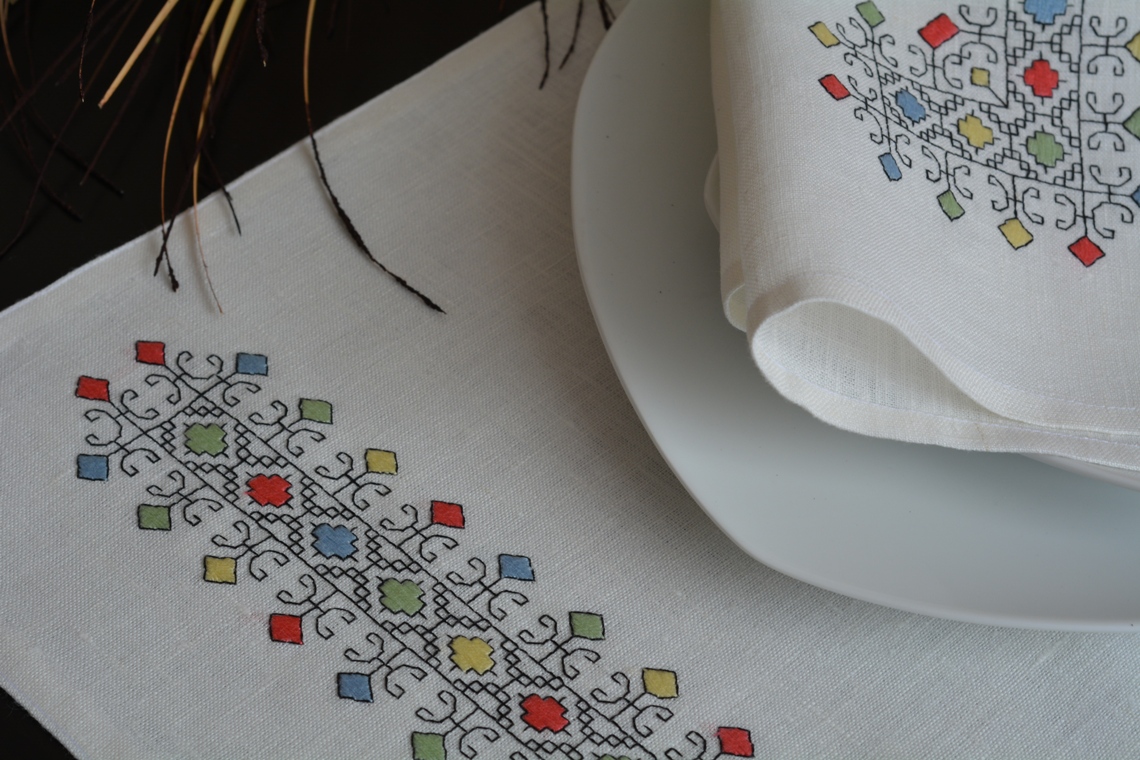 Ralita, I made this Table Runner - napkin - Placemat set from IL019 BLEACHED 100% Linen.
All the embroideri...