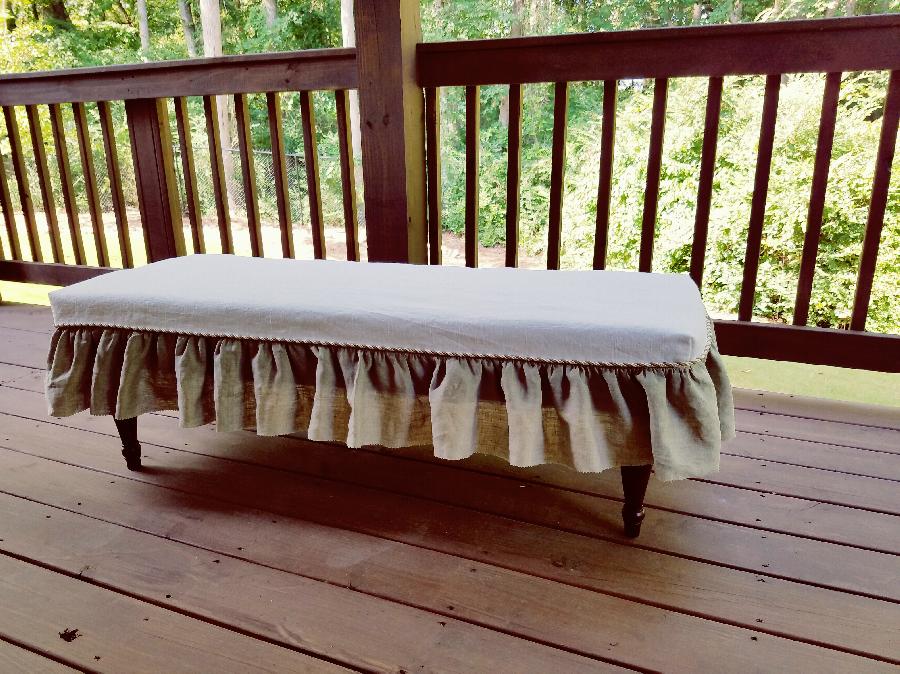 Song, For this bench slip cover I used 7.1 oz white softened for the top and IL020 natural softened for th...