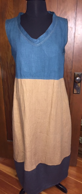 Mary, Long summer dress in Nine Iron, Ginger and Sphinx  middle weight
