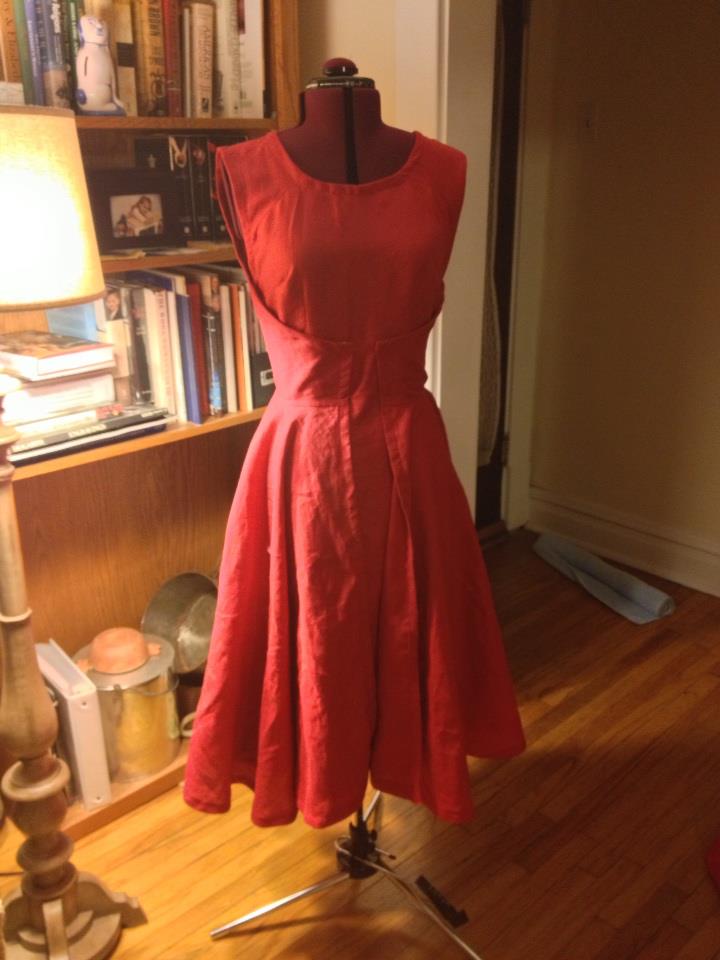K, I used a bright red linen to make this reproduction vintage dress from a 1950 pattern.  It features...