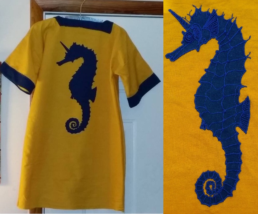 Caran, This yellow tunic with contrasting blue sleeve caps and neckline was made for my granddaughter to we...