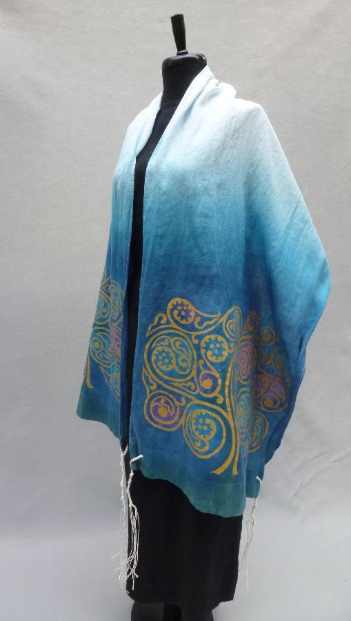 Lois, Handkerchief Linen (IL020 bleached, softened) Tallit (Jewish prayer shawl). Hand-dyed with fiber rea...