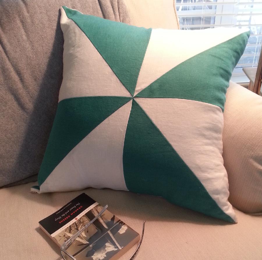 Nancy, IL019 Sea Green and White, softened. Love this pillow!