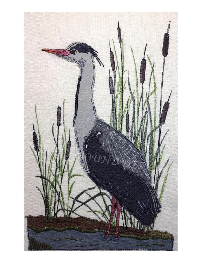 Helen, HERON - designed and stitched by me using doggie bag pieces