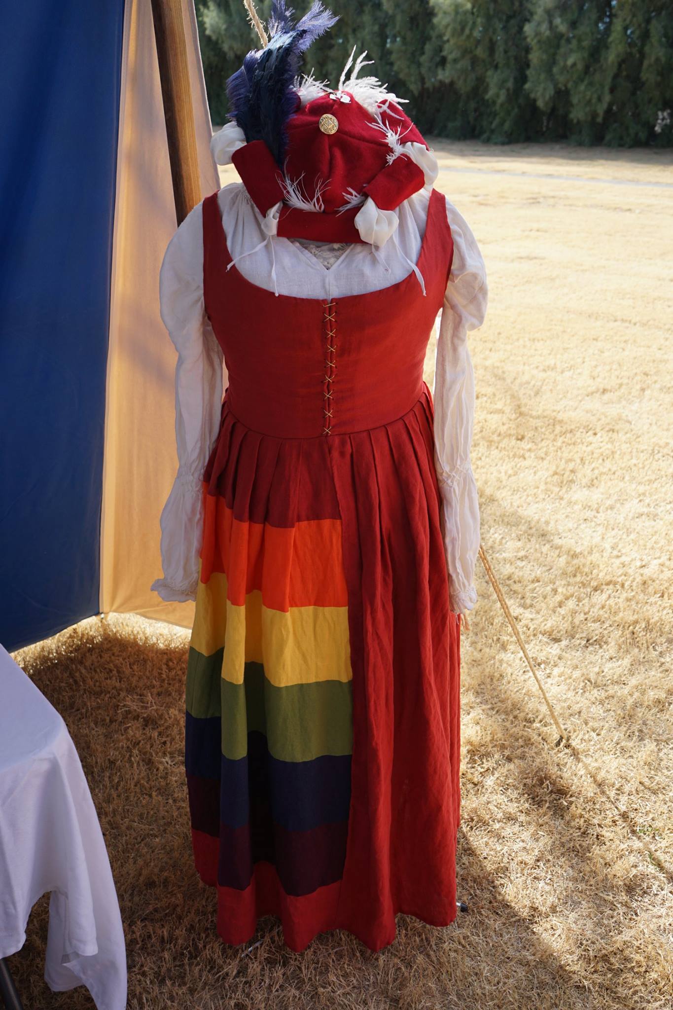 Kathryn, LGBTQ Pride trossfrau gown, based on Swiss/German gowns from the early 16th Century. Hat & chemise...