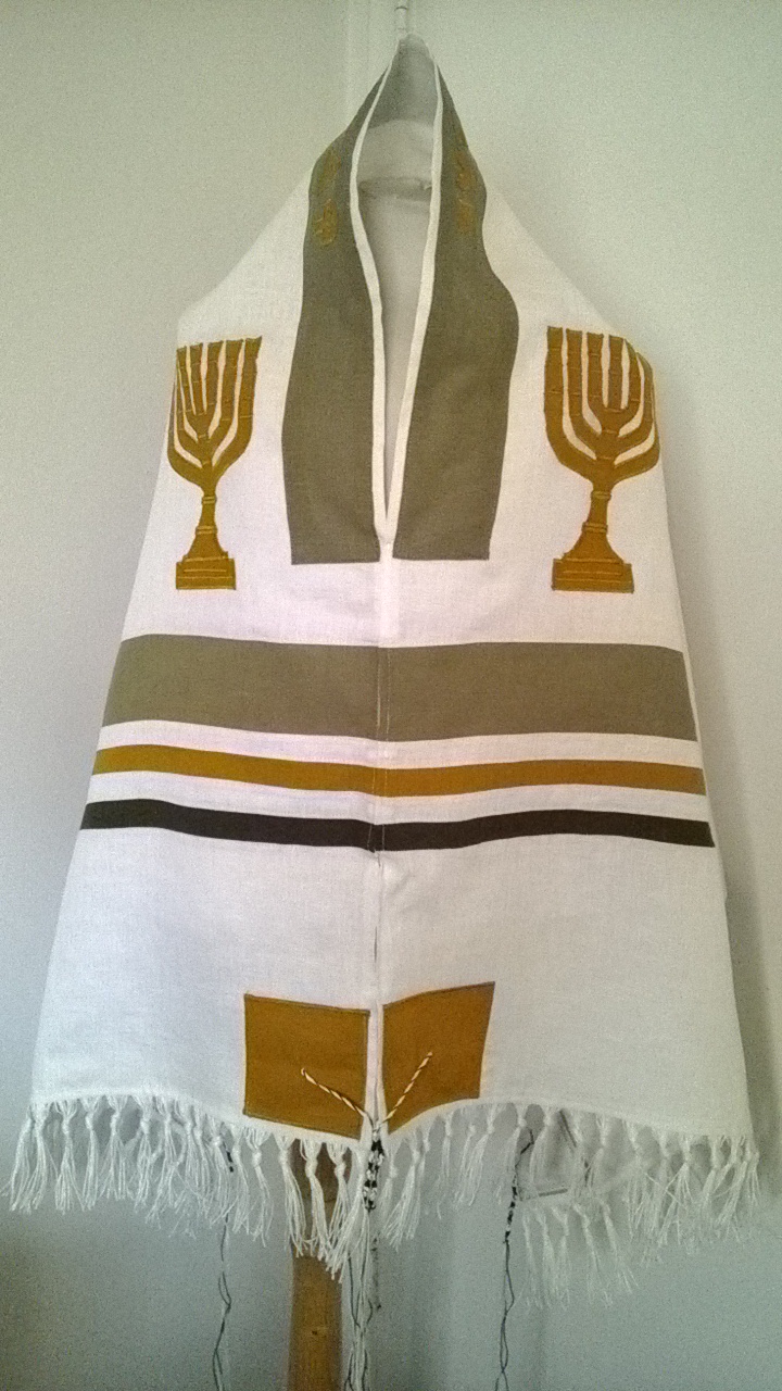 Lona , Tallit in bleached - autumn gold, olive, and dreid herb