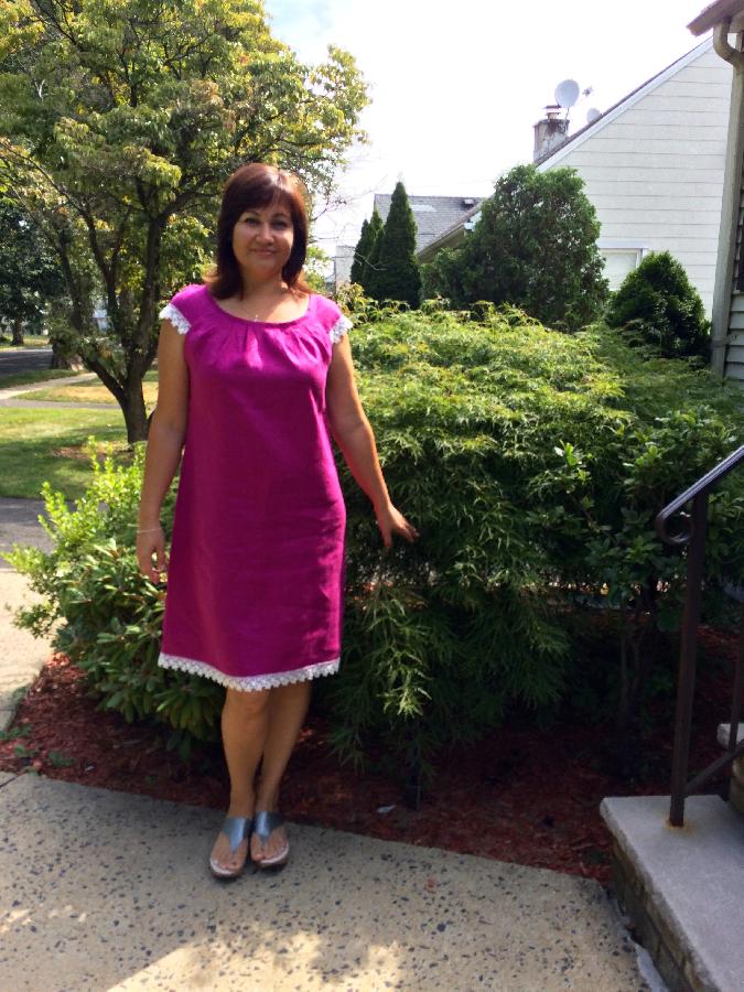 Maria, Wonderful linen dress delicious berry color was my favorite for the summer! The lace on the sleeves...