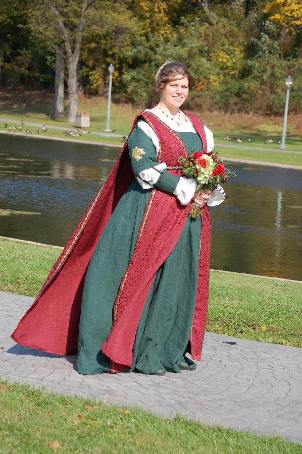 Dianne, An Italian Renaissance wedding gown for a friend. White chemise and green gown are %100 linen, with...