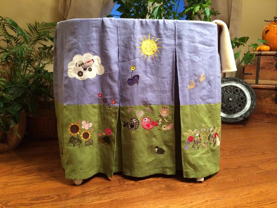 Dottie, This is one side of a bassinet skirt. There are a total of 8 panels, each with a different scene of...