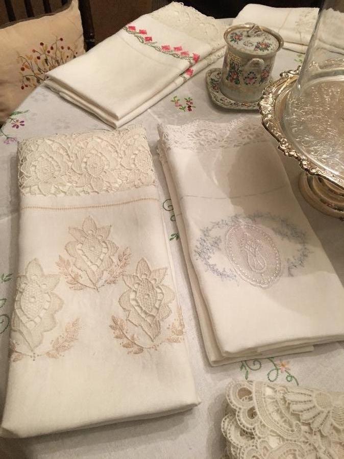 Mary, Hand embroidered using Belgium lace pillowcases
Drawn handwork. Using beautiful bleached softened li...