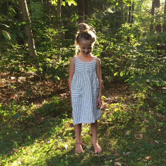 Zoe, Girls Yarn Dye Striped Linen Play Dress
