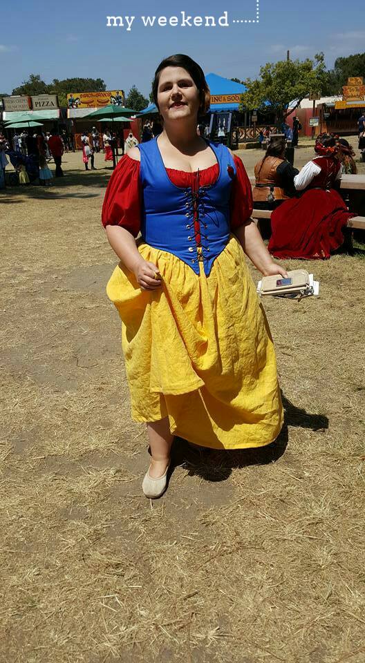 Marie, Garb for Renaissance Faire -- we decided to be Disney wenches.  My skirt is a gorgeous yellow linen...