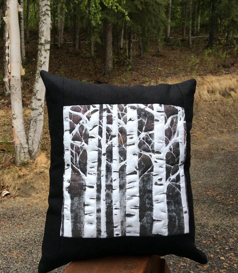 Barbara, mid weight linen, 15 X 16 pillow with a hidden zipper. I printed front panel with permanent fabric...