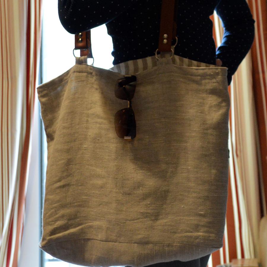 Hollie, A beach bag for my recent beach vacation. Made from mix natural linen and lined with a natural and w...