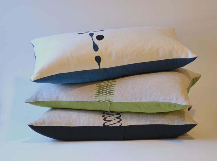 Zoe, Hand silk-screened pillows made from medium weight linen.