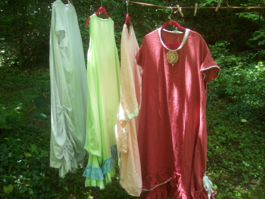 Vickie, Four new dresses for my wardrobe in different weights and colors of linen with lace and ribbon trims...