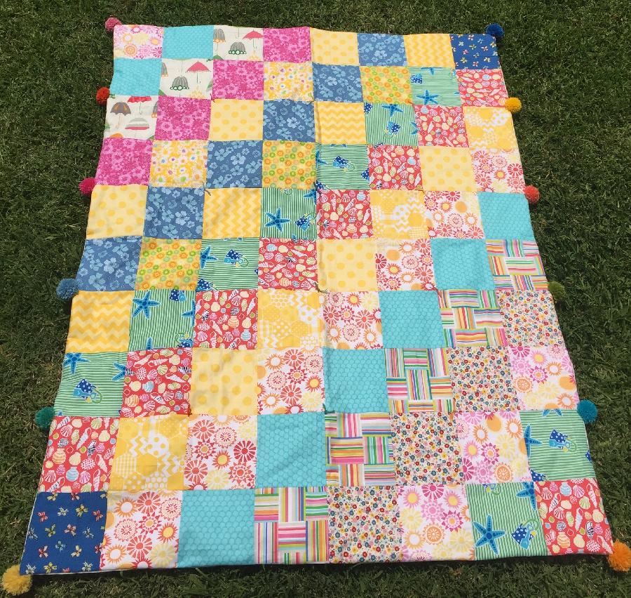 Maxene, Shells n Flowers quilt, back side of quilt lining with linen.