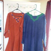 Two Bocksten Man tunics, both in recycled Linen.