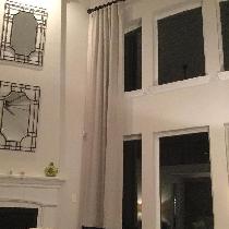 18 Ft two toned curtain panels with the mixed natural and insignia blue.  I've gotten more compl...