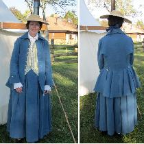 Blue linen riding habit and striped waistcoat with pewter buttons using all natural linen fabric...