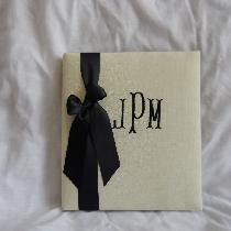 Susie, bone linen monogrammed wedding book avai...