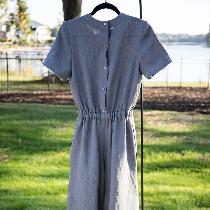 I designed this jumpsuit and made it out of heavyweight (7.1 oz) asphalt linen.  This is the bac...
