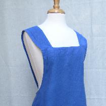 Indigo dyed Crossback apron with shibori embellishment in midweight linen.