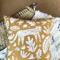 Home Decor // Hand block printed pillow in original pattern by Ruth + Rhoda (my shop) using IL01...