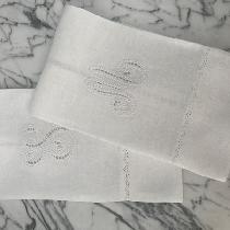 Delicate Heirloom quality Finger Tip Towels, Monogrammed in White with a Single Letter using the...