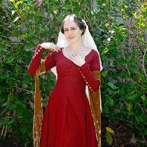Daisy, Red Linen Medieval Dress with White Line...