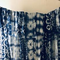Indigo Shibori Tie Dye Textiles on L30 Bleached.The natural indigo blue dye on lightweight linen...