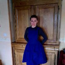 Charlie pinafore dress, in blue heavy linen. #FabricsStoreCharliePattern